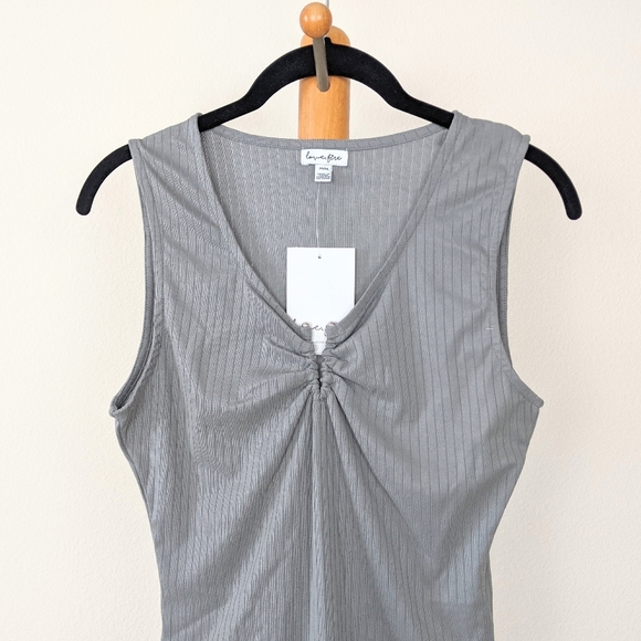 Love, Fire Metal Notch Bodysuit in Heather Grey - Picture 3 of 6